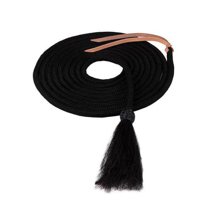 Weaver Leather Mecate with Horsehair Tassel, 23 ft L, 1/2 in W, Leather/Nylon, Black