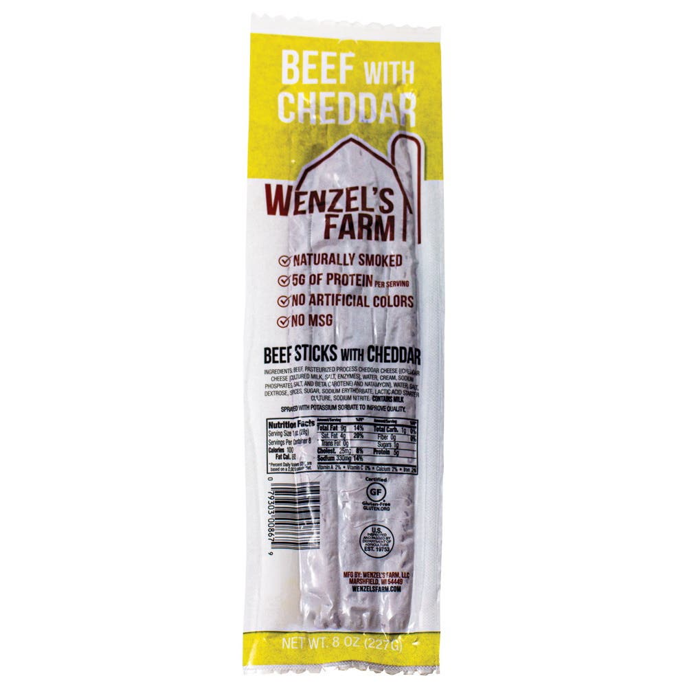 Wenzel's Farm Beef with Cheddar Stick, Smoked, 8 oz, Pack