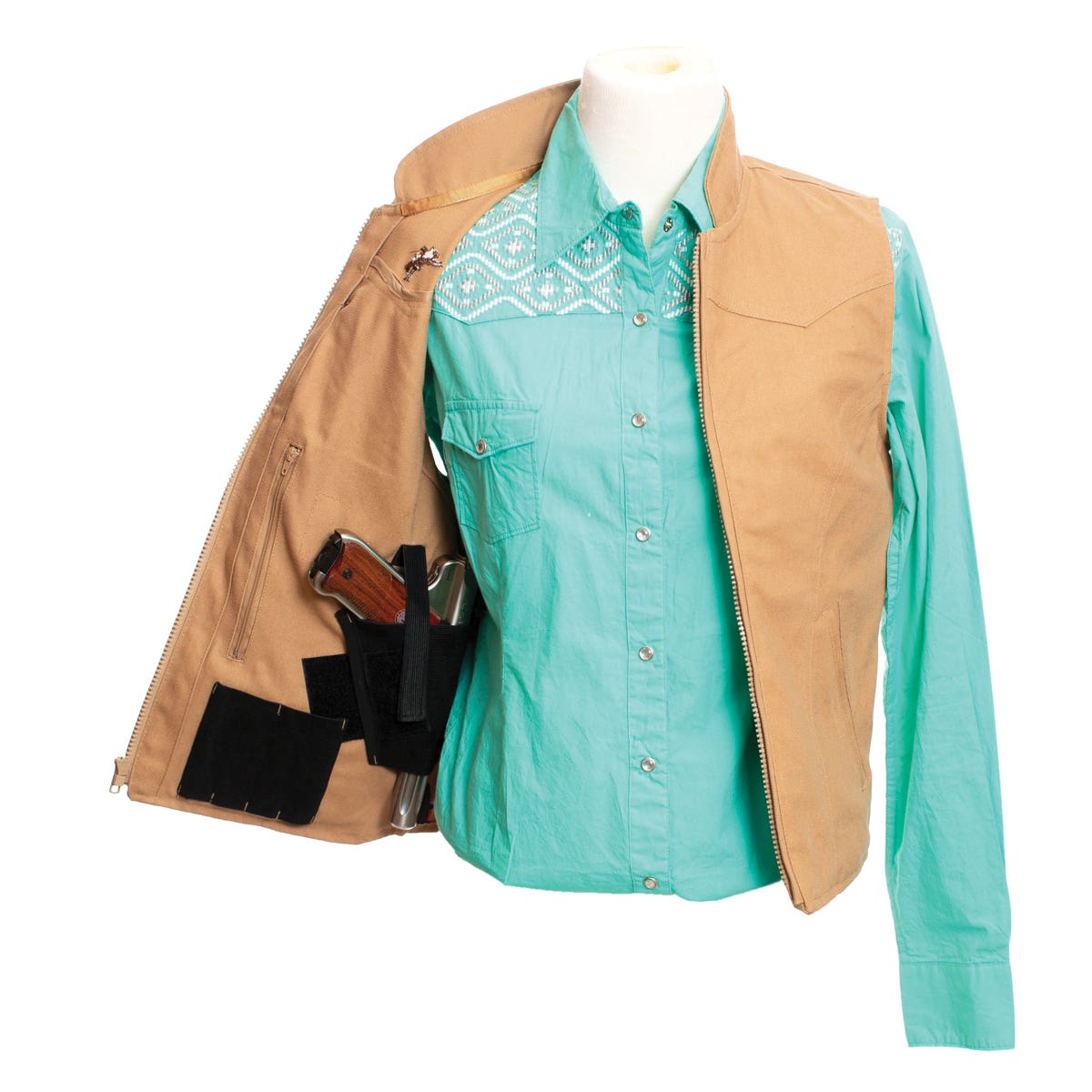 Wyoming Traders Calamity Concealed Series Vest, M, Cotton Canvas, Tan, Built-Up, Zipper