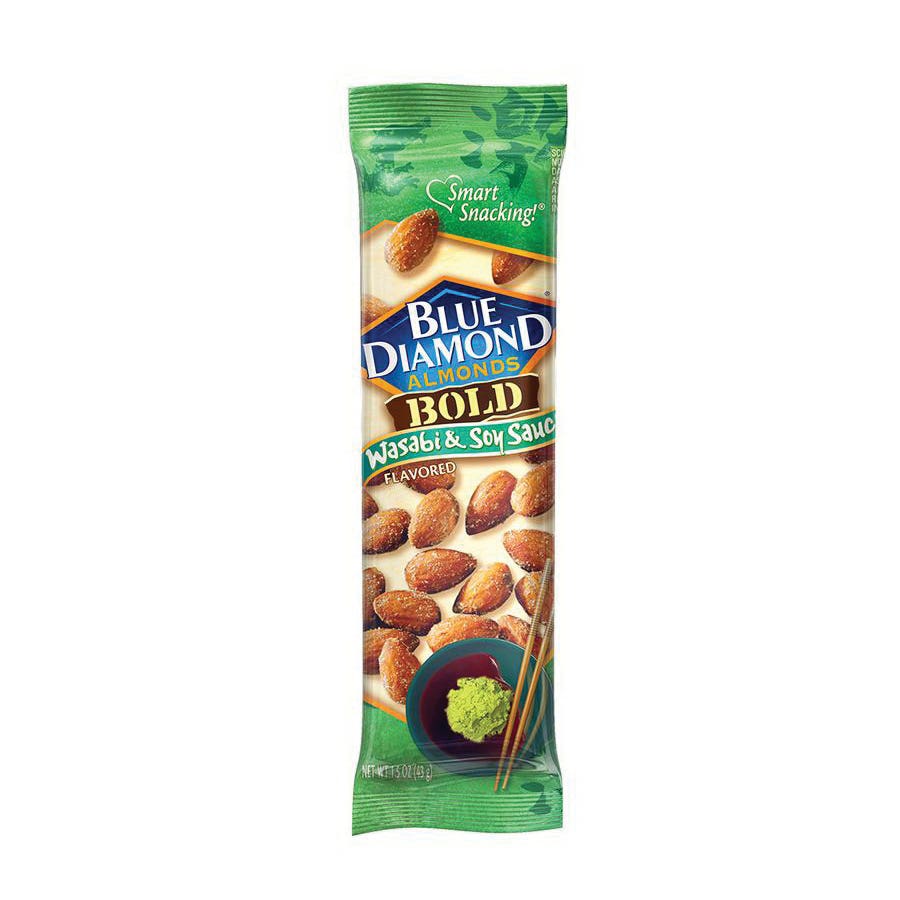 Blue Diamond BOLD Series Almonds, Soy Sauce, Wasabi Flavor, 1.5 oz Tube