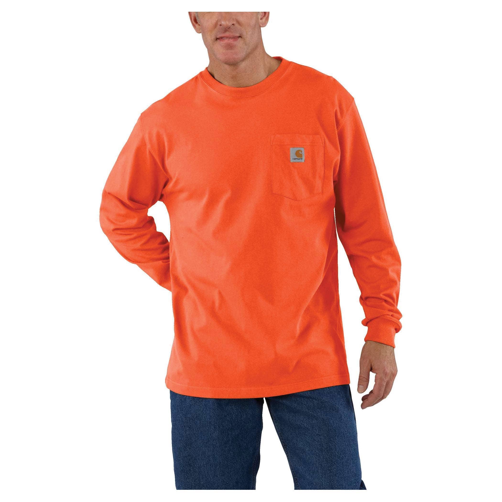 Carhartt T-Shirt, 2XL, Cotton, Bright Orange, Carhartt Patch Print/Pattern, Crew Neck Collar, Long Sleeve