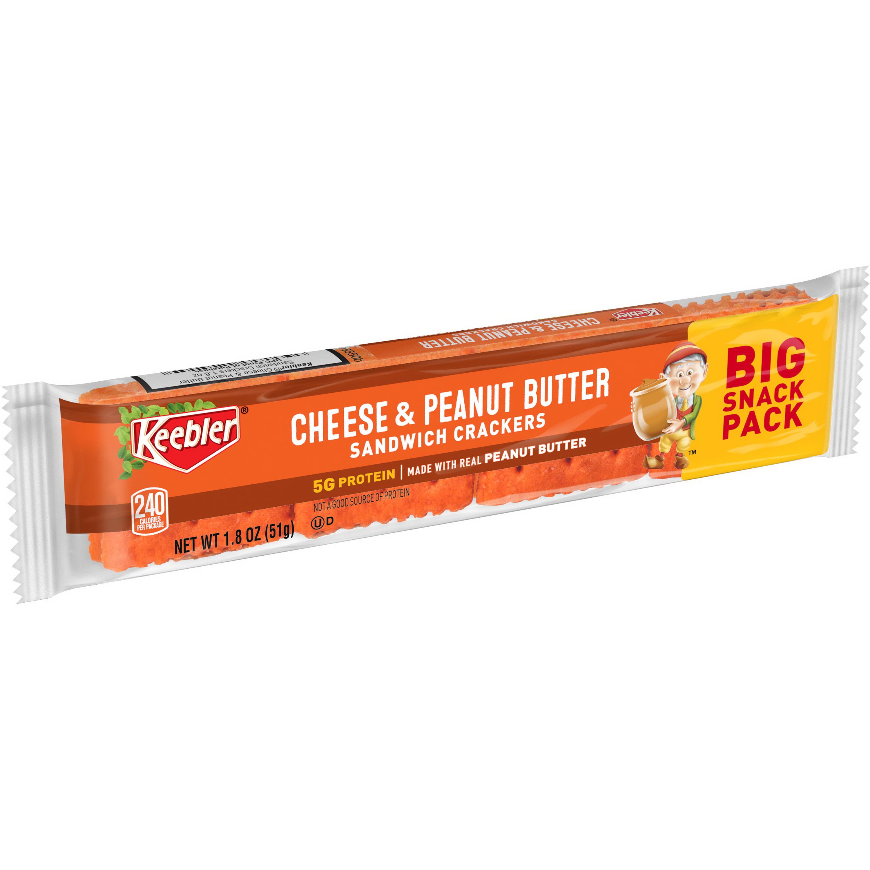 Keebler Sandwich Cracker, Cheese, Peanut Butter Flavor, 1.8 oz Pack