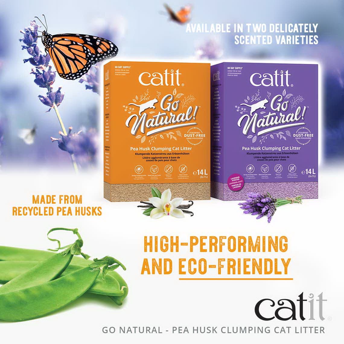 Catit Go Natural Cat Litter, Purple, Pellet, 14 lb Box