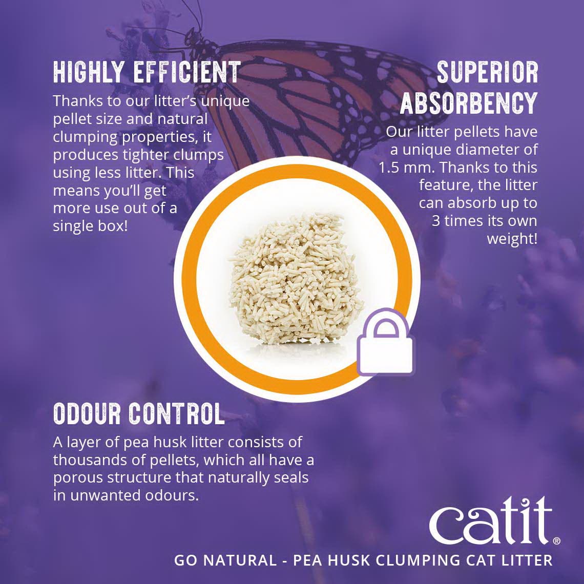 Catit Go Natural Cat Litter, Purple, Pellet, 14 lb Box