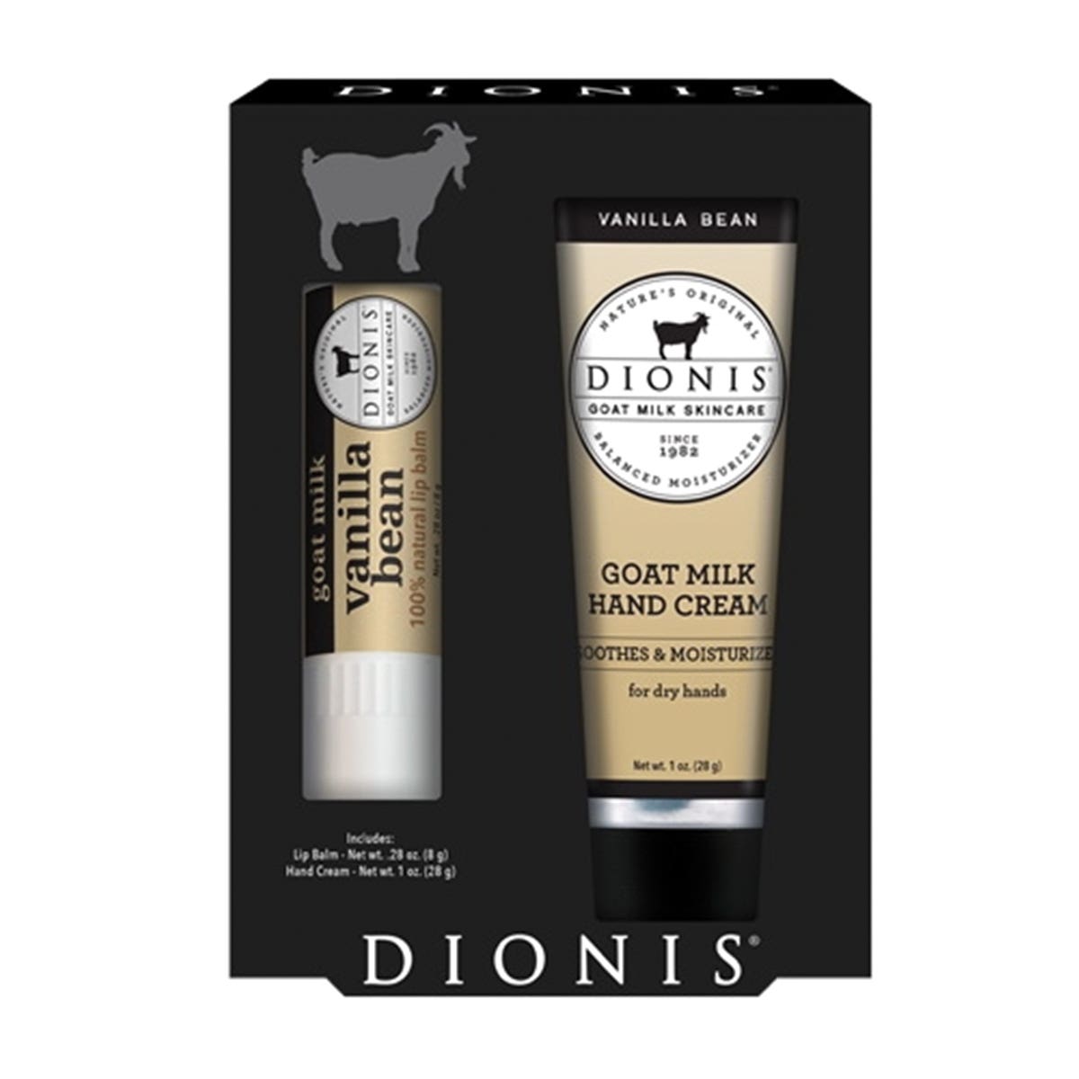 Dionis Goat Milk Hand Cream and Lip Balm, Vanilla Bean, 1 oz Hand Cream, 0.28 oz Goat Milk Lip Balm