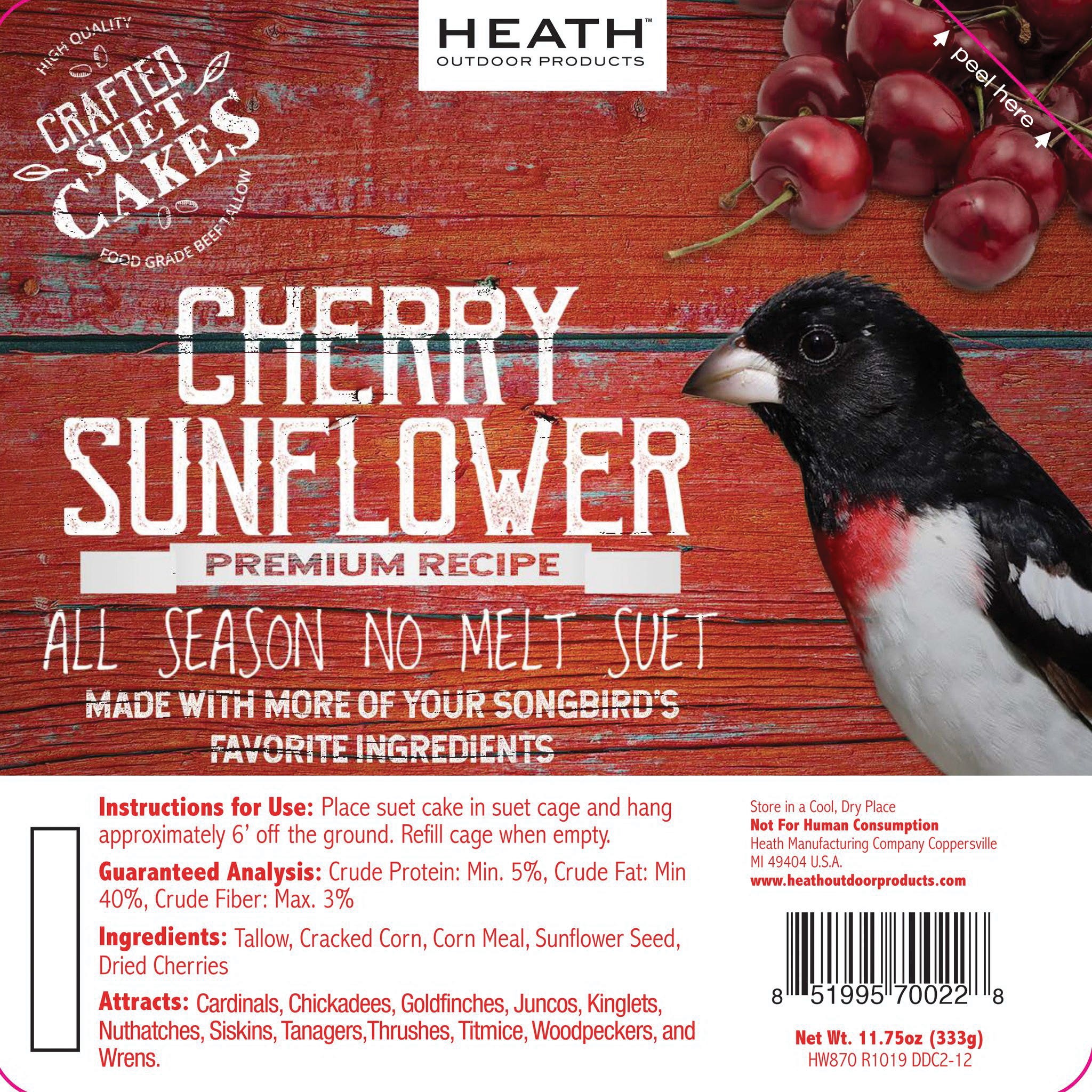 Heath Crafted Suet Cake, Cherry Sunflower, 11.75 oz