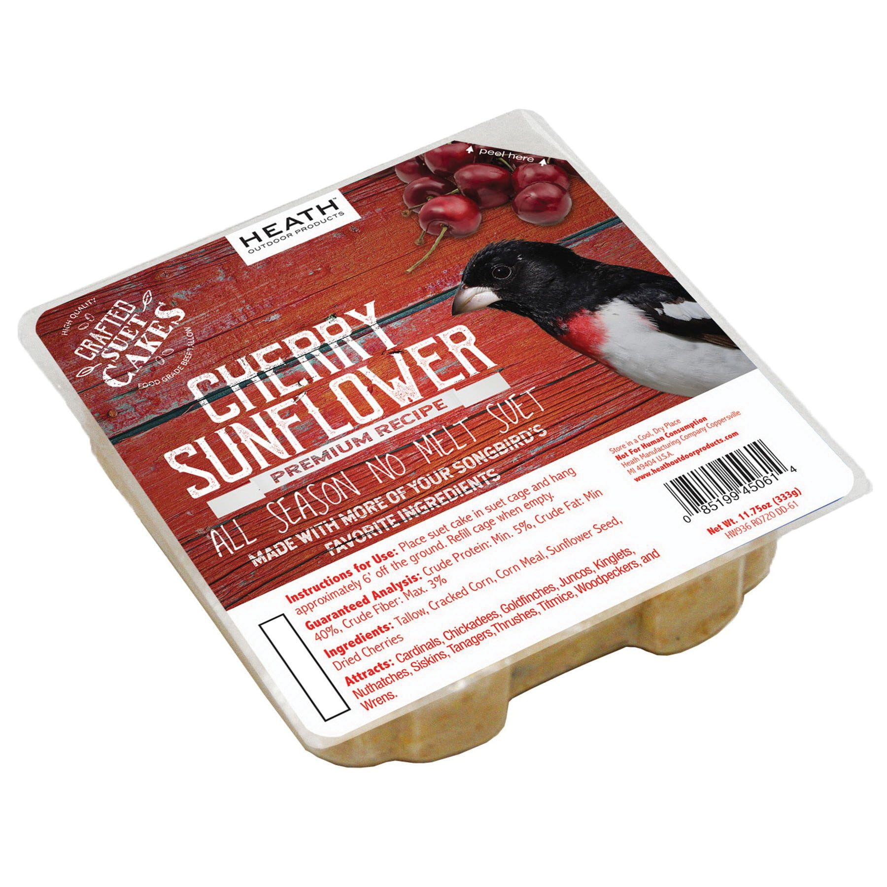 Heath Crafted Suet Cake, Cherry Sunflower, 11.75 oz