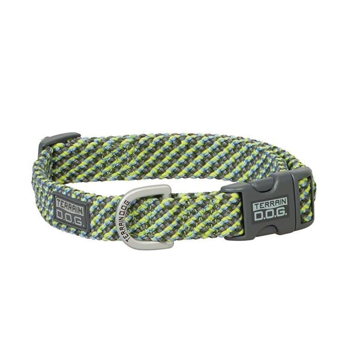 Terrain Dog Snap-N-Go Dog Collar, 13 to 19 in Neck, 3/4 in W Collar, Blue/Gray/Lime/Olive