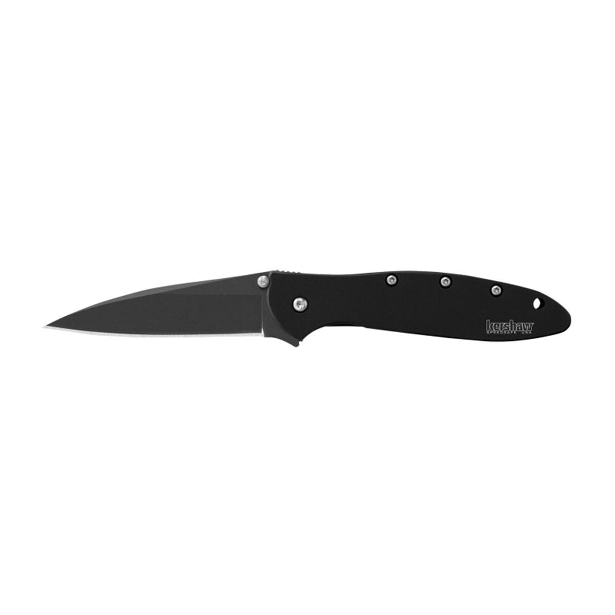 Kershaw Leek Series Pocket Knife, Drop Point, Plain Blade, Cerakote Blade, 7 in OAL, 3 in L Blade, Black Handle