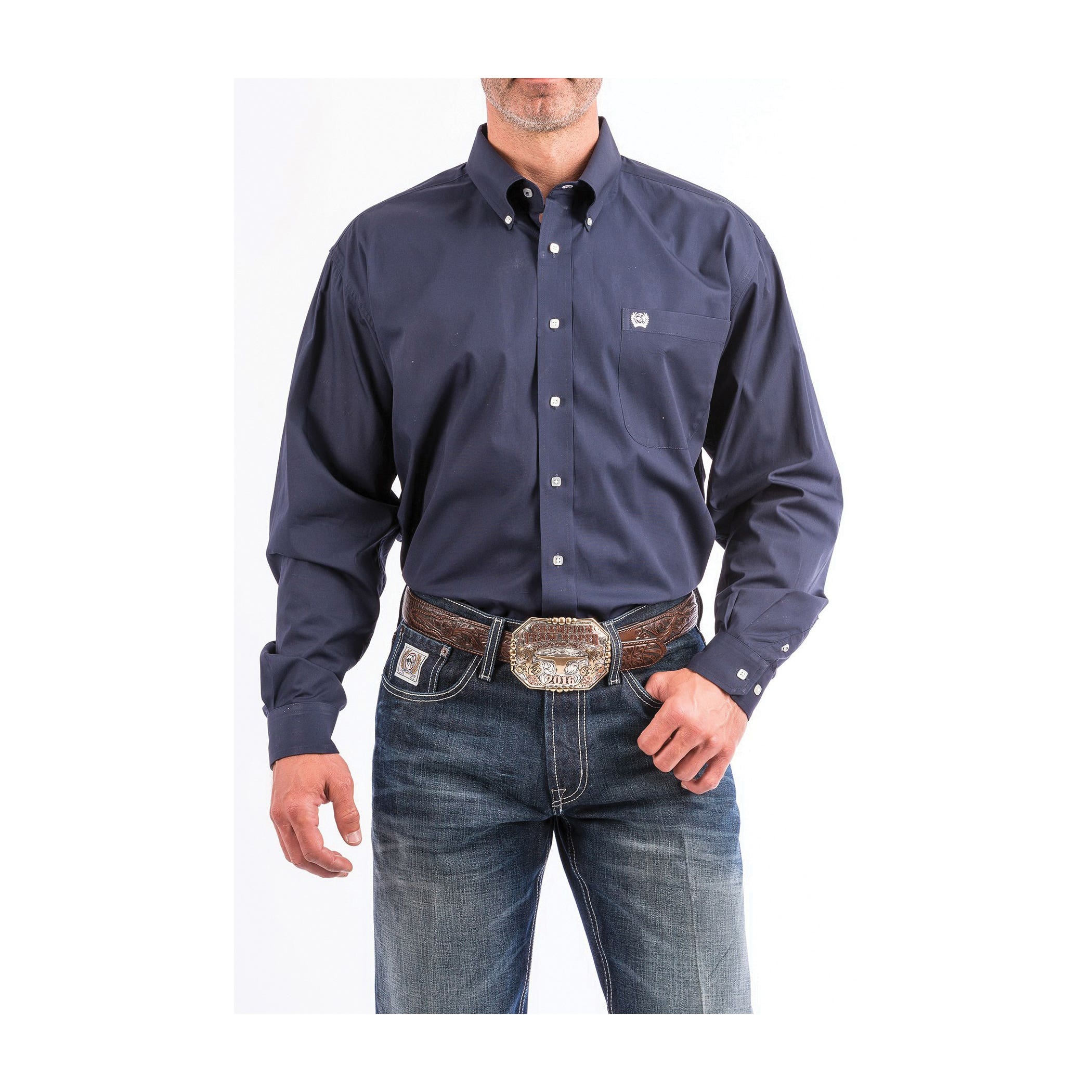 Cinch Shirt, M, Navy, Solid, Long Sleeve, Classic, Regular, Button-Down