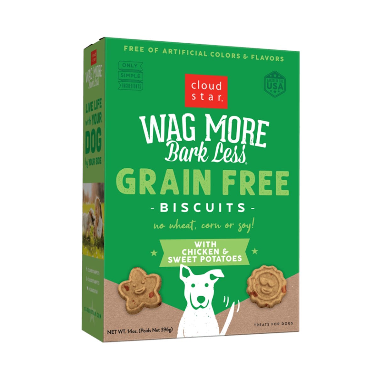 cloud star Wag More Bark Less Dog Biscuit, Crunchy, Chicken, Sweet Potatoes Flavor, 14 oz Box