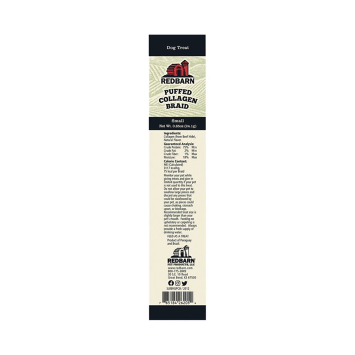 Redbarn Puffed Braid Dog Treat Chew, S, Beef Flavor, 0.85 oz