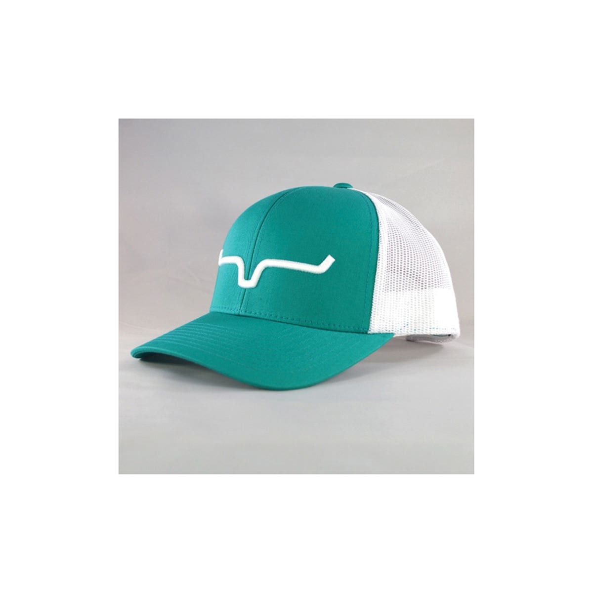 Kimes Ranch Weekly Trucker Series Cap, Kimes Ranch Embroidered Logo, Mesh-Back, One-Size, Twill, Teal/White