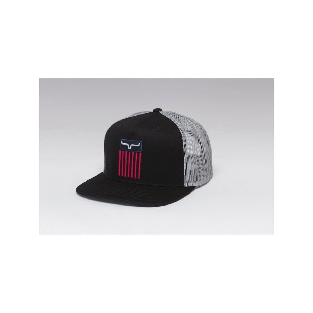 Kimes Ranch Cody Trucker Series Cap, Mesh-Back, Vertically 3D Embroidered Us Flag, One-Size, Cotton Twill, Black