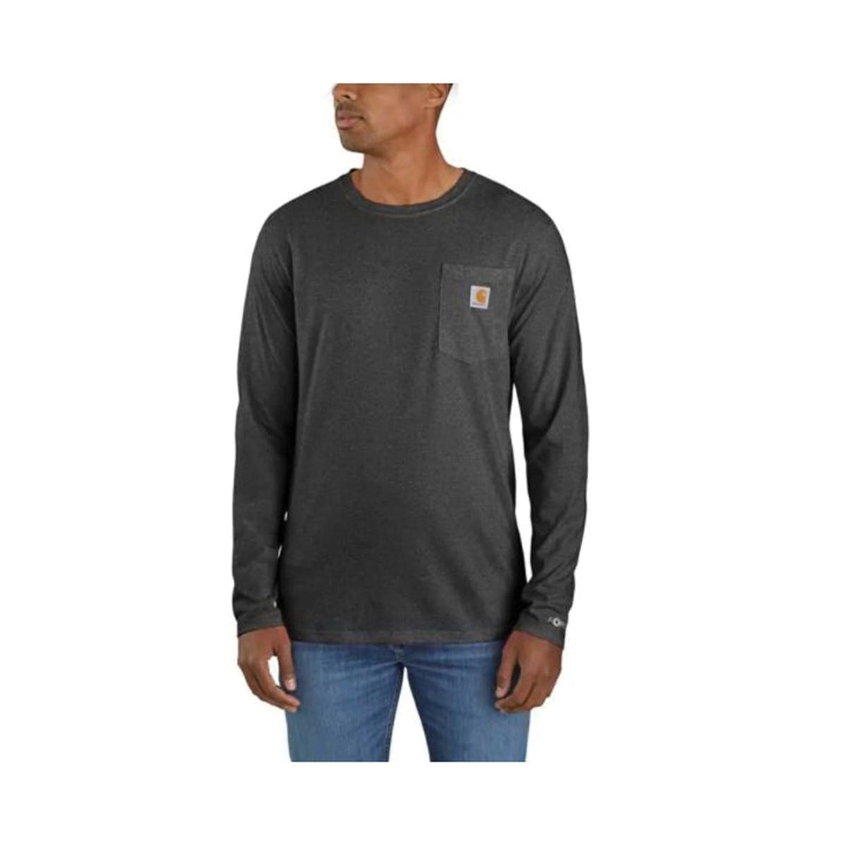 Carhartt T-Shirt, XL, Tall, Cotton/Polyester, Carbon Heather, Carhartt Force Label Print/Pattern