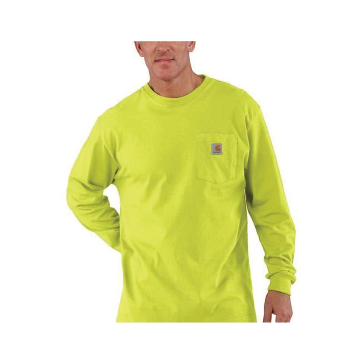Carhartt T-Shirt, XL, Tall, Cotton, Brite Lime, Carhartt Patch Print/Pattern, Crew Neck, Rib-Knit Collar
