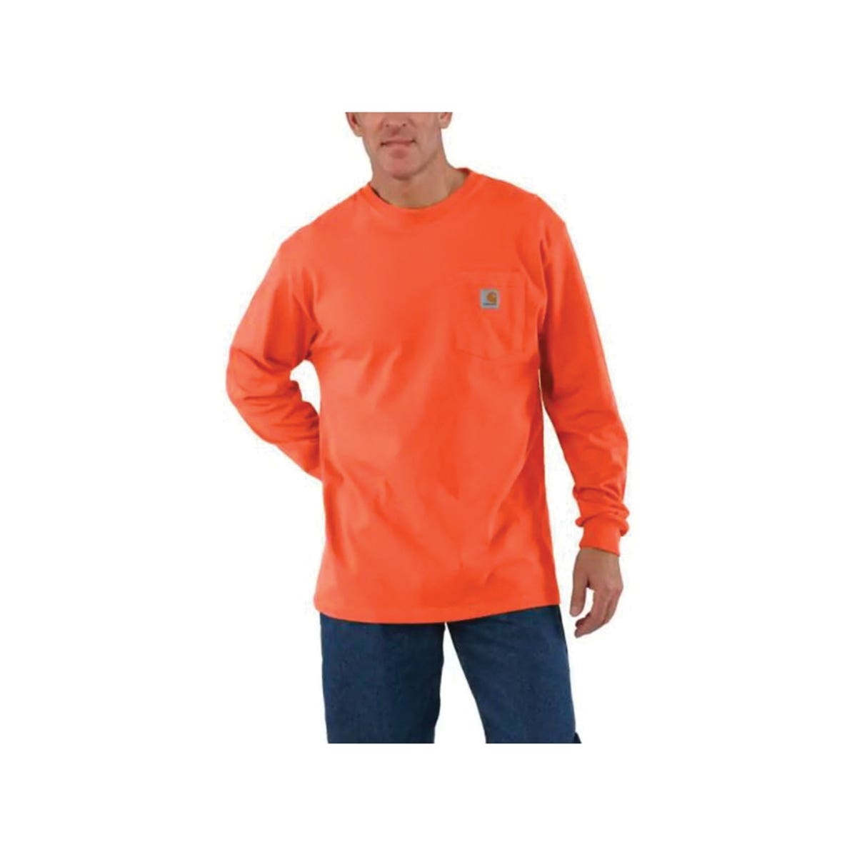 Carhartt T-Shirt, 2XL, Tall, Cotton, Brite Orange, Carhartt Patch Print/Pattern, Long Sleeve