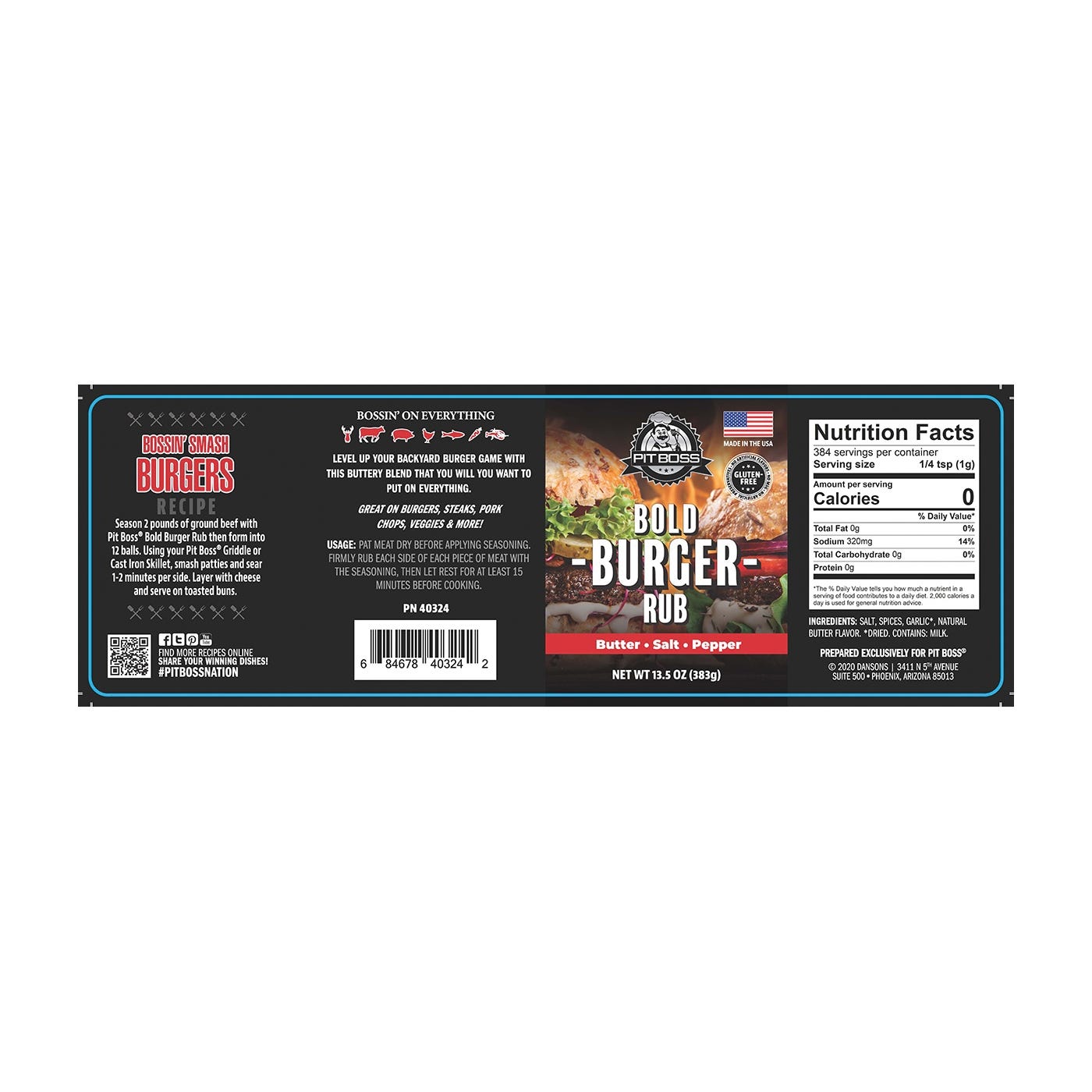 Pit Boss Bold Burger Rub, Butter, Pepper, Salt, 13.5 oz