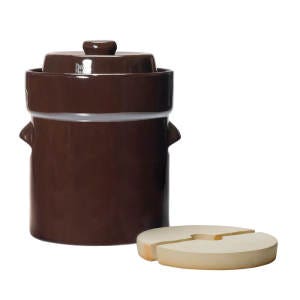 LEM Fermentation Crock with Lid, 5 L Capacity, Stoneware Clay