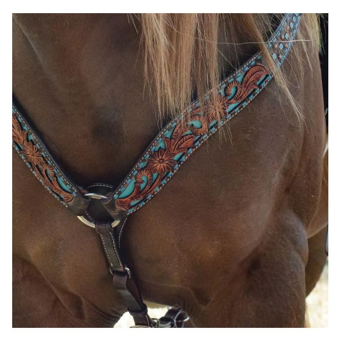 Circle Y Bronco Blue Series Texas Flower Breast Collar, 2 in W, Chocolate