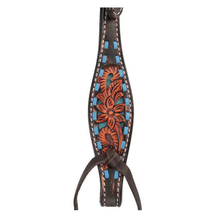 Circle Y Bronco Blue Series Browband Headstall, Texas Flower, Chocolate