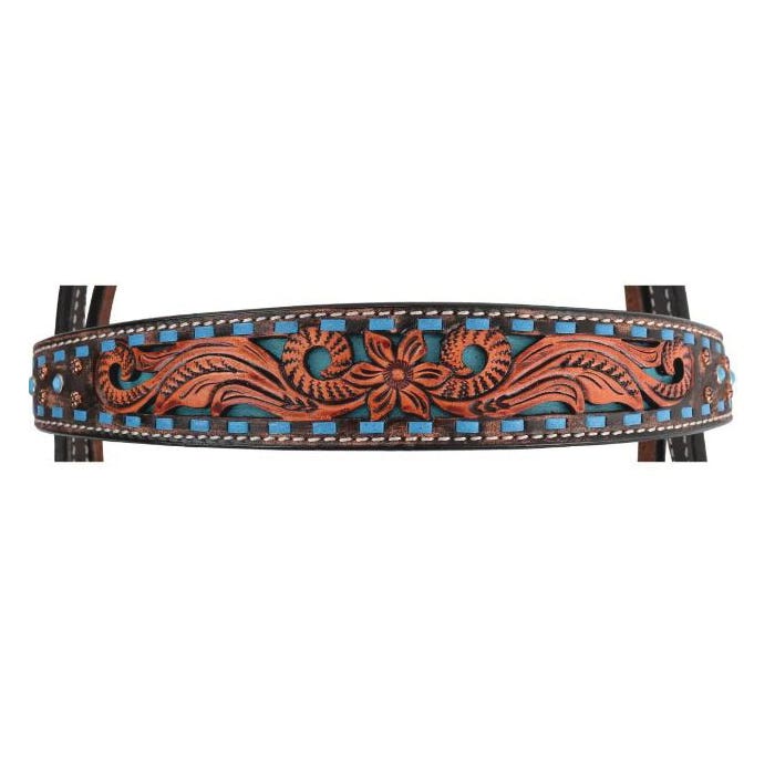 Circle Y Bronco Blue Series Browband Headstall, Texas Flower, Chocolate