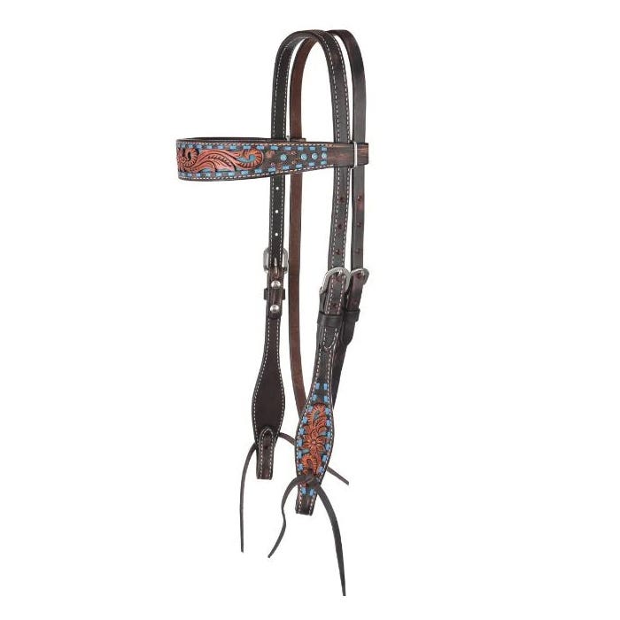 Circle Y Bronco Blue Series Browband Headstall, Texas Flower, Chocolate