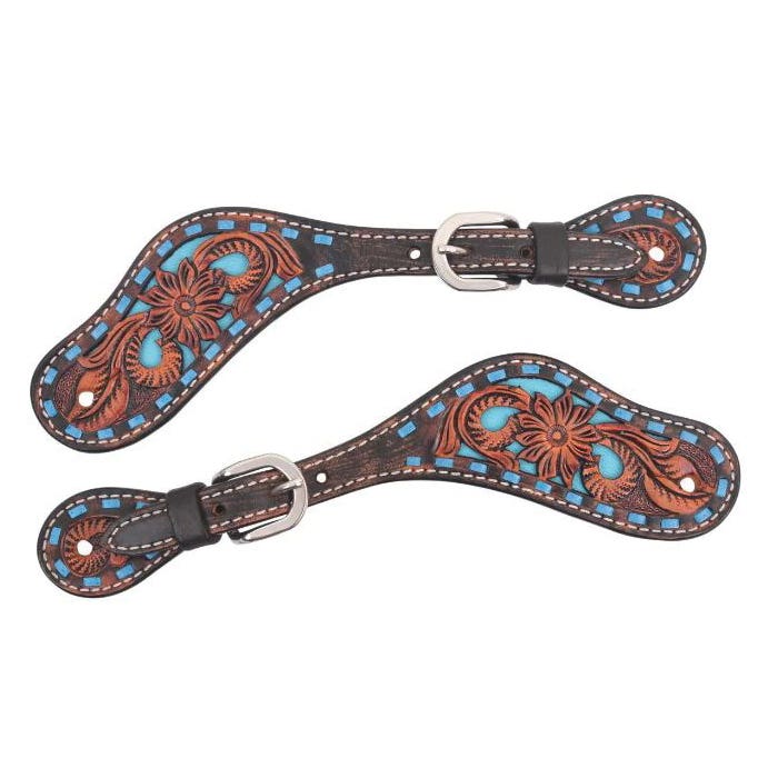 Circle Y Bronco Blue Series Spur Strap, Women's, Texas Flower, Chocolate