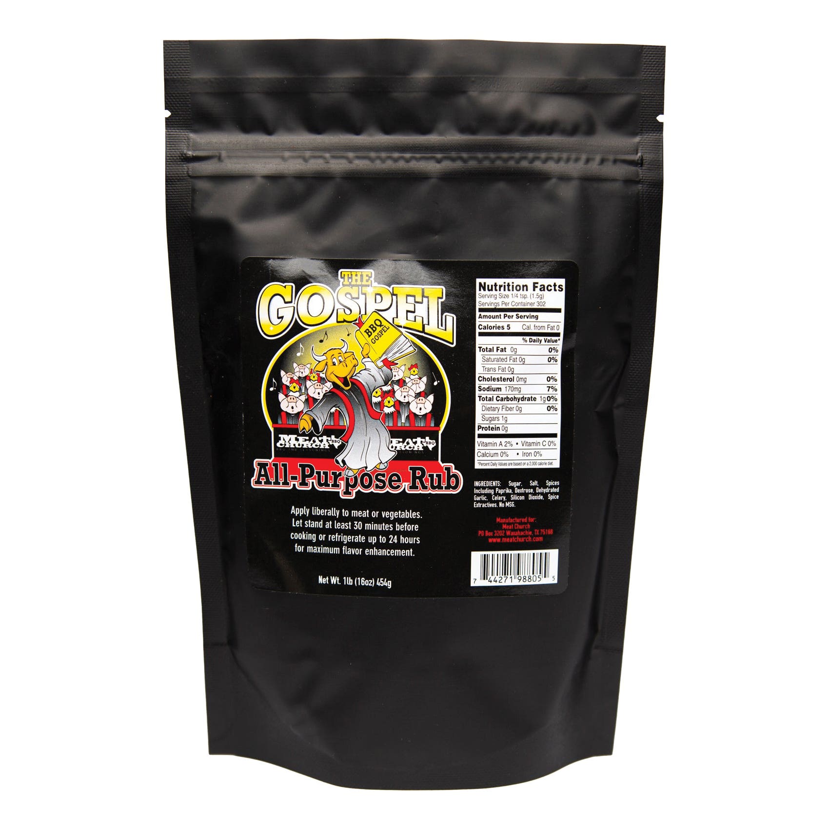 Meat Church BBQ All-Purpose BBQ Rub, The Gospel, 14 oz Bottle