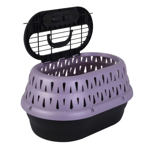 Petmate 41455 Top Load Cat Kennel, 12-1/2 in W, 10.8 in H, 19 in D, Plastic, Pearl Bubble Grape, Carry Handle, Cat, Dog