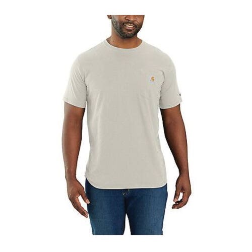 Carhartt T-Shirt, S, Regular, Cotton/Polyester, Malt, Tag Less Neck Collar, Short Sleeve, Relaxed Fit