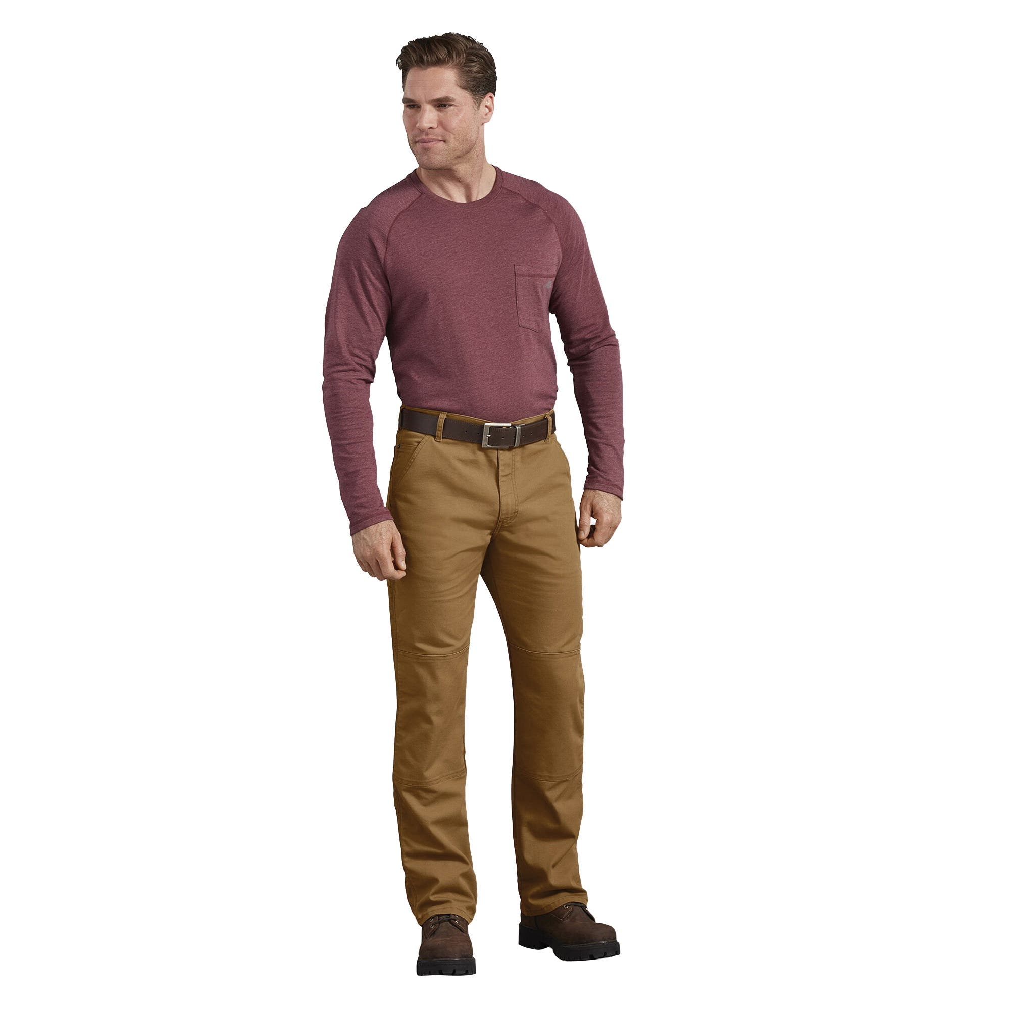 Dickies Double Knee Pants, 32 in Waist, 34 in L Inseam, Stonewash Brown Duck, Regular, Straight Fit