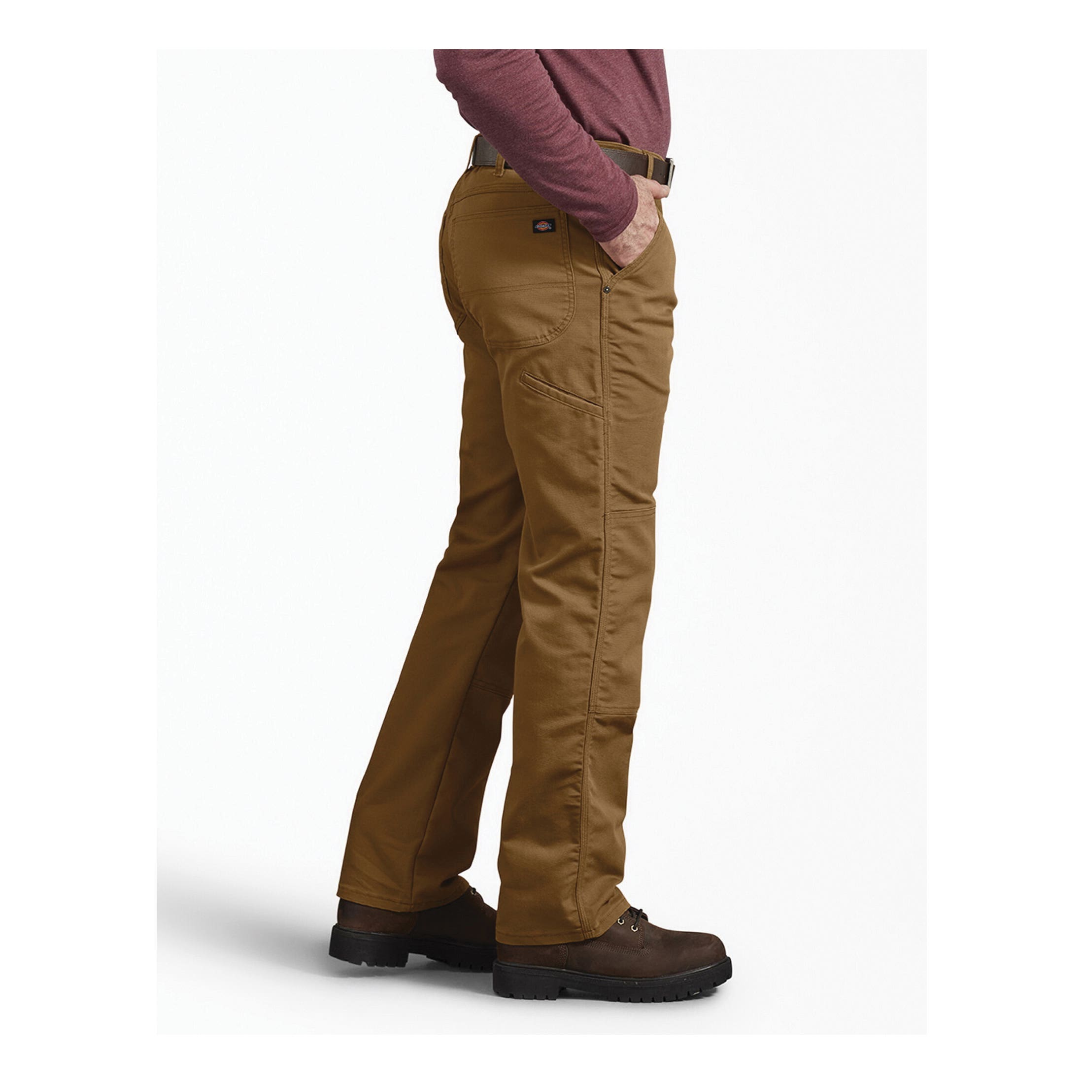 Dickies Double Knee Pants, 32 in Waist, 34 in L Inseam, Stonewash Brown Duck, Regular, Straight Fit