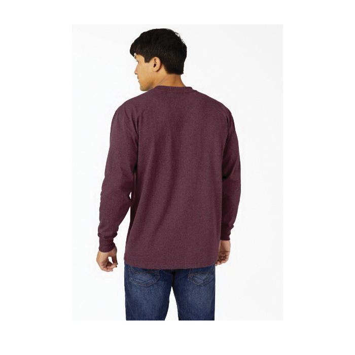 DICKIES Men's Heavyweight Heathered Long Sleeve Pocket T-Shirt, Burgundy Heather, M