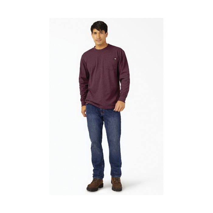 DICKIES Men's Heavyweight Heathered Long Sleeve Pocket T-Shirt, Burgundy Heather, L