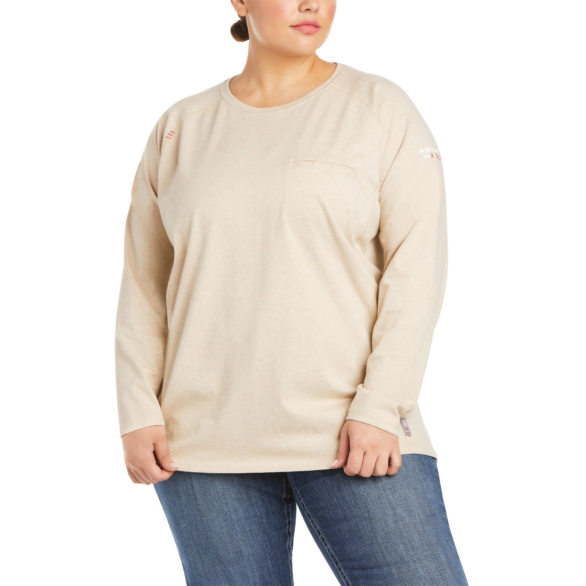 Ariat 10031020-XL Flame-Resistant Air Crew T-Shirt, Women's, XL, Crew Neck, Ribbed, Long Sleeve, Sand Heather