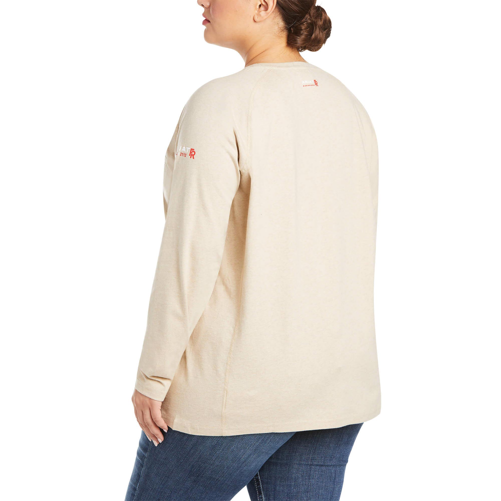 Ariat 10031020-XL Flame-Resistant Air Crew T-Shirt, Women's, XL, Crew Neck, Ribbed, Long Sleeve, Sand Heather