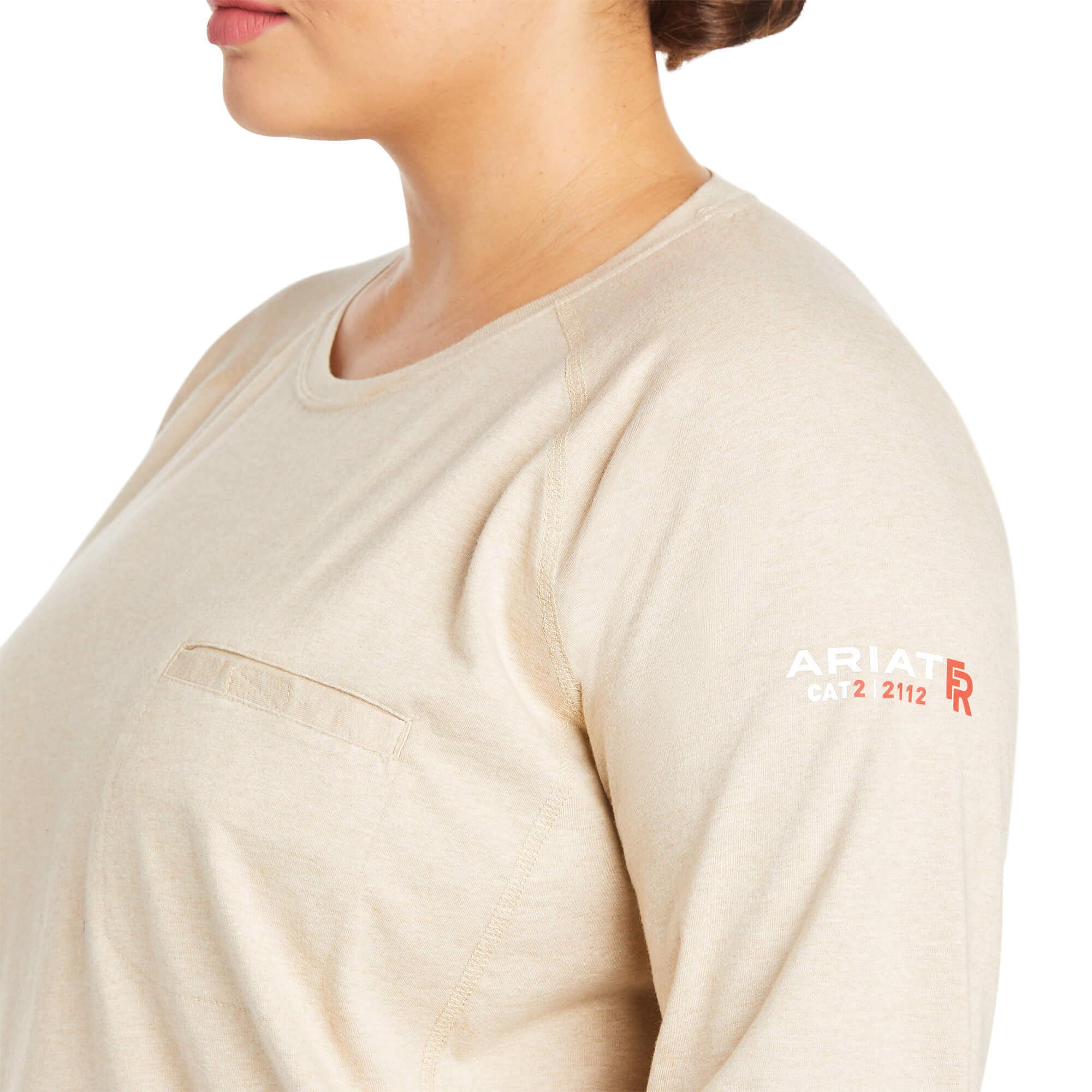 Ariat 10031020-XL Flame-Resistant Air Crew T-Shirt, Women's, XL, Crew Neck, Ribbed, Long Sleeve, Sand Heather
