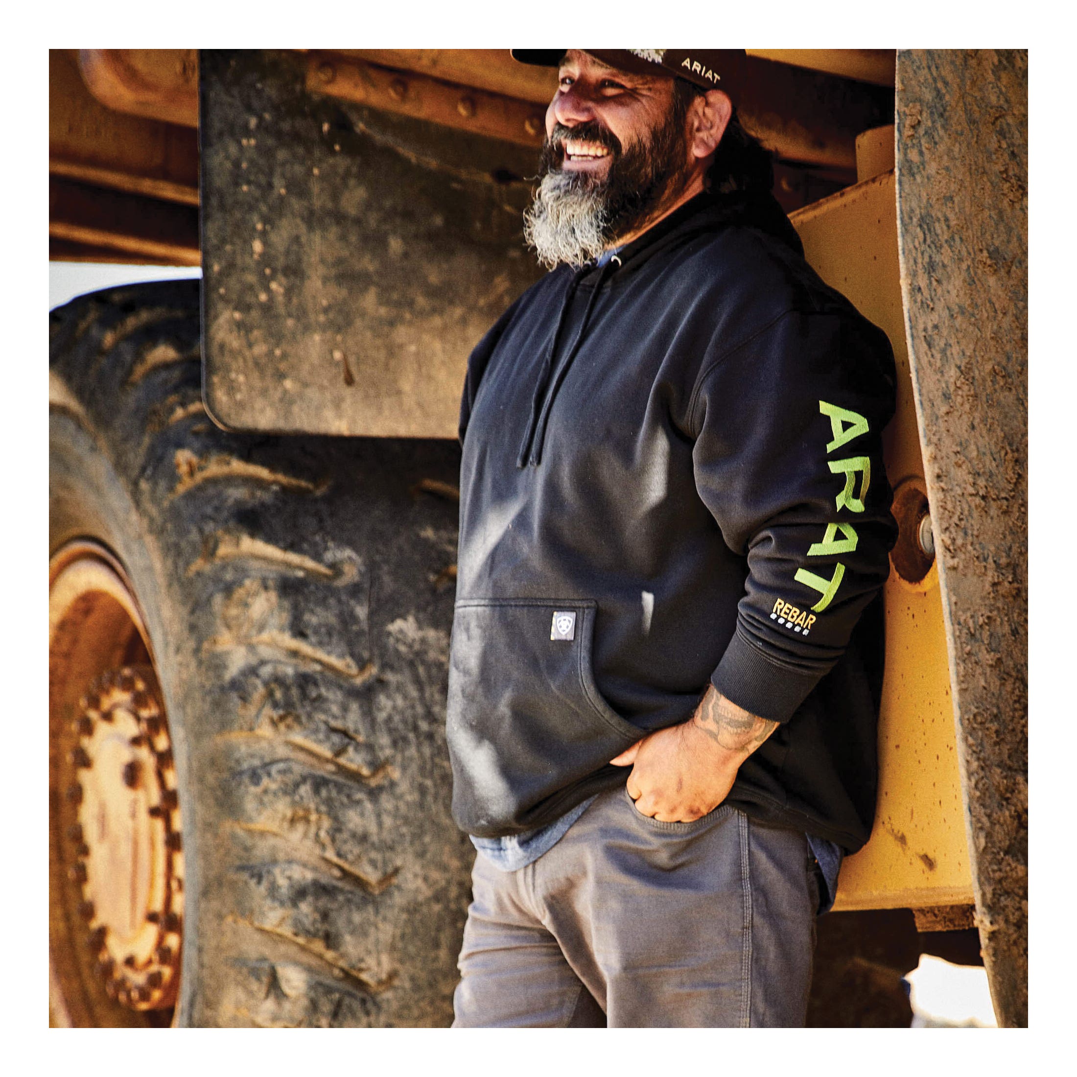 Ariat Rebar Series Hoodie, 2XL, Cotton/Polyester, Black/Lime