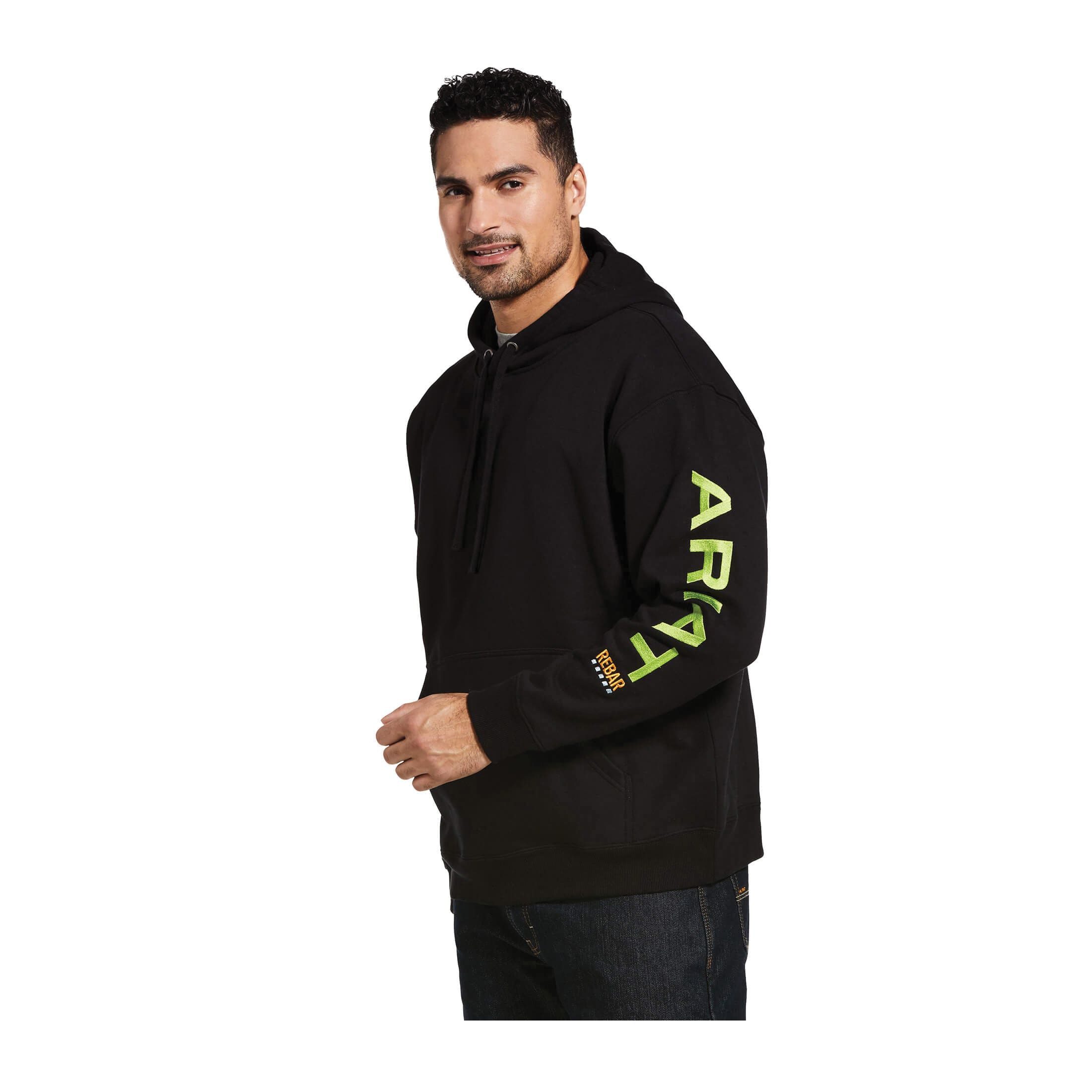 Ariat Rebar Series Hoodie, 2XL, Cotton/Polyester, Black/Lime