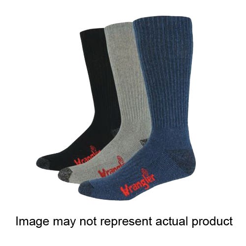 Wrangler Casual Work Boot Socks, Mediumweight, Men's, L, Cotton/Nylon/Polyester/Rubber, Assorted