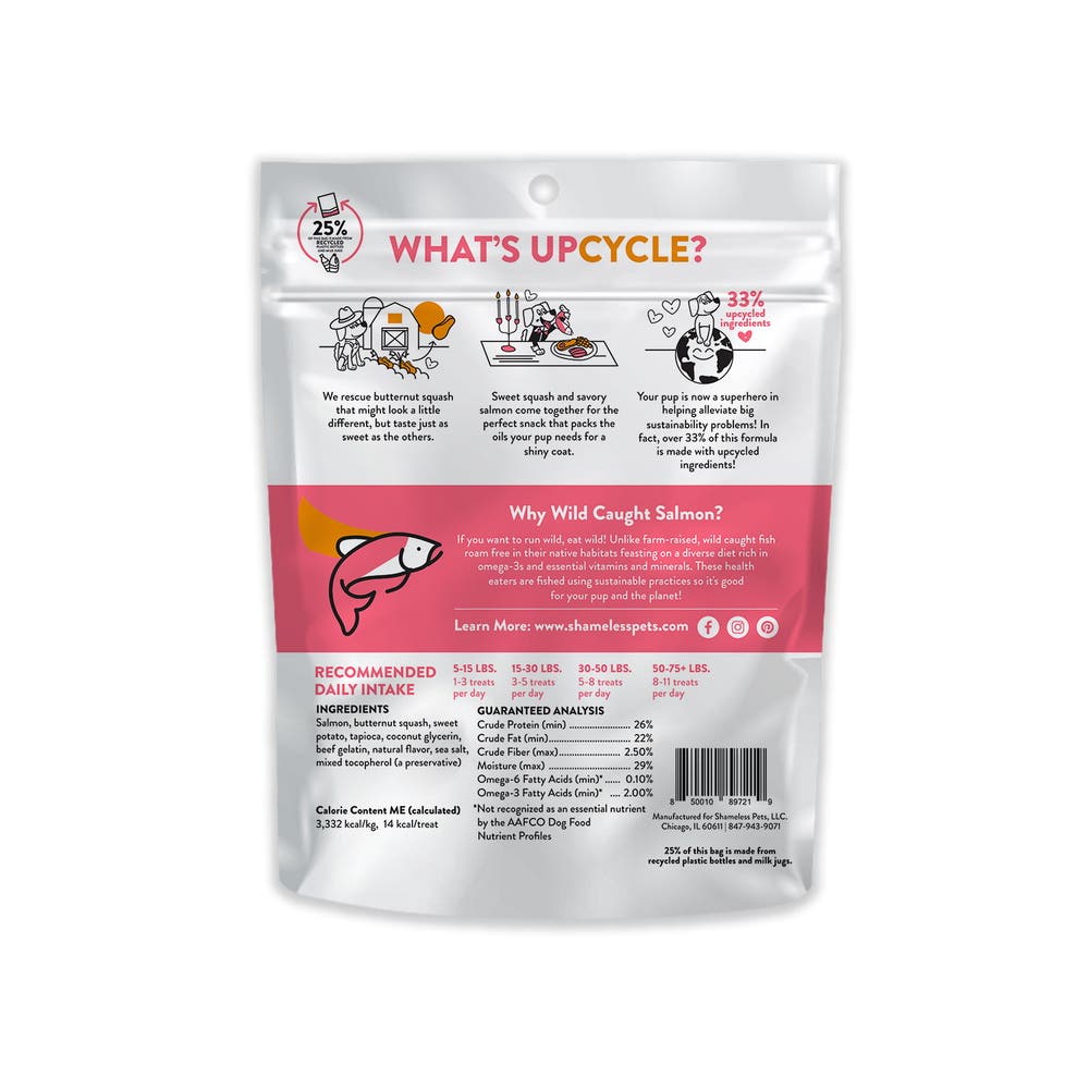 Shameless Pets SHP89721 Jerky Bite Sized Dog Treat, All Breed, Salmon, Butternut Squash Flavor, 5 oz Bag