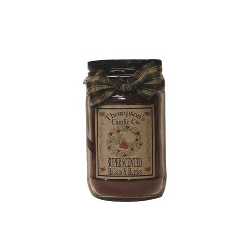 Thompson's Candle Co Small Mason Jar Candle, 12 oz Candle, Balsam and Berries Fragrance, 55 hr Burning