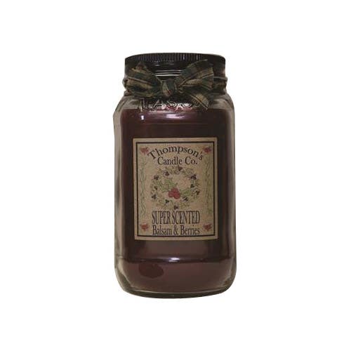 Thompson's Candle Co Large Mason Jar Candle, 20 oz Candle, Balsam and Berries Fragrance, 85 hr Burning