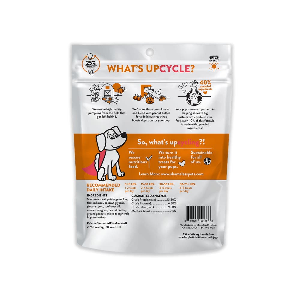 Shameless Pets SHP00133 Soft Baked Dog Treat, All Breed, Pumpkin, Peanut Butter Flavor, 6 oz Bag