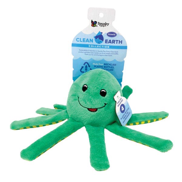Spunky Pup Clean Earth 7208 Dog Toy, L, Squeaker Toy, Octopus, Fabric/Plastic/Plush