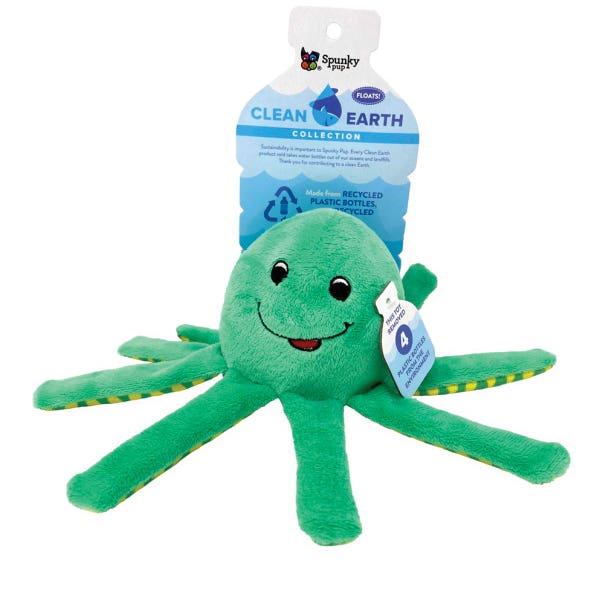 Spunky Pup Clean Earth 7258 Dog Toy, S, Squeaker Toy, Octopus, Fabric/Plastic/Plush