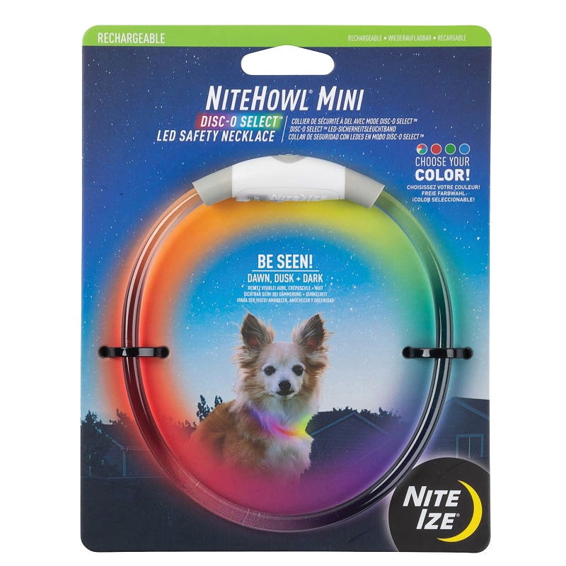 NiteHowl Mini Rechargeable Safety Necklace, 9.5 to 14.8 in L, 1 in W, Polymer, Blue/Green/Red