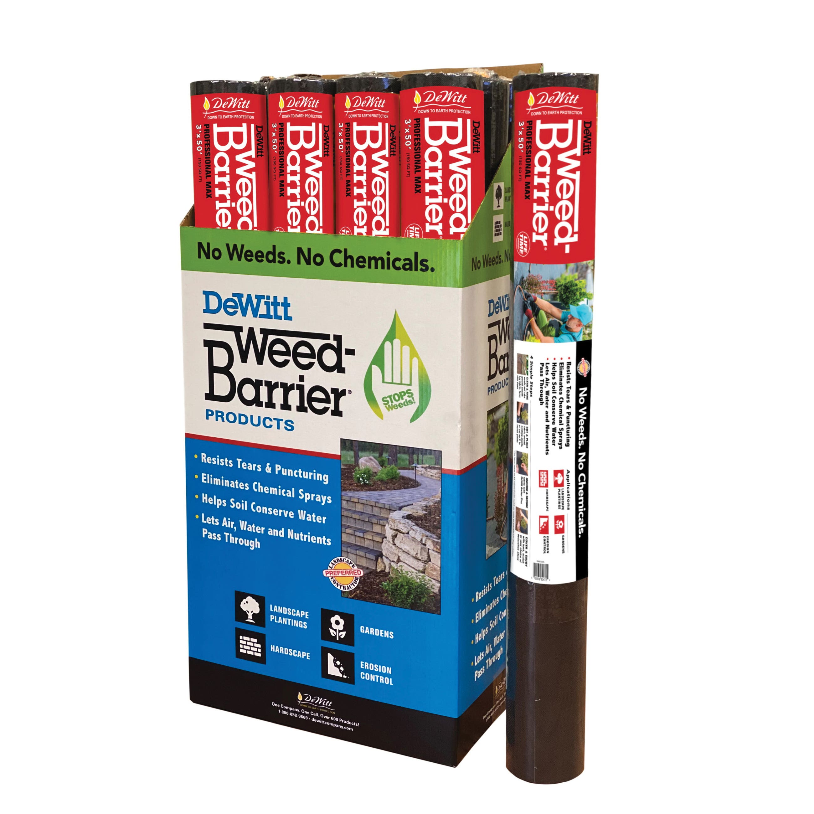 DeWitt Professional Max Series Weed Barrier, 250 ft L, 12 ft W, Polypropylene, Black/Green