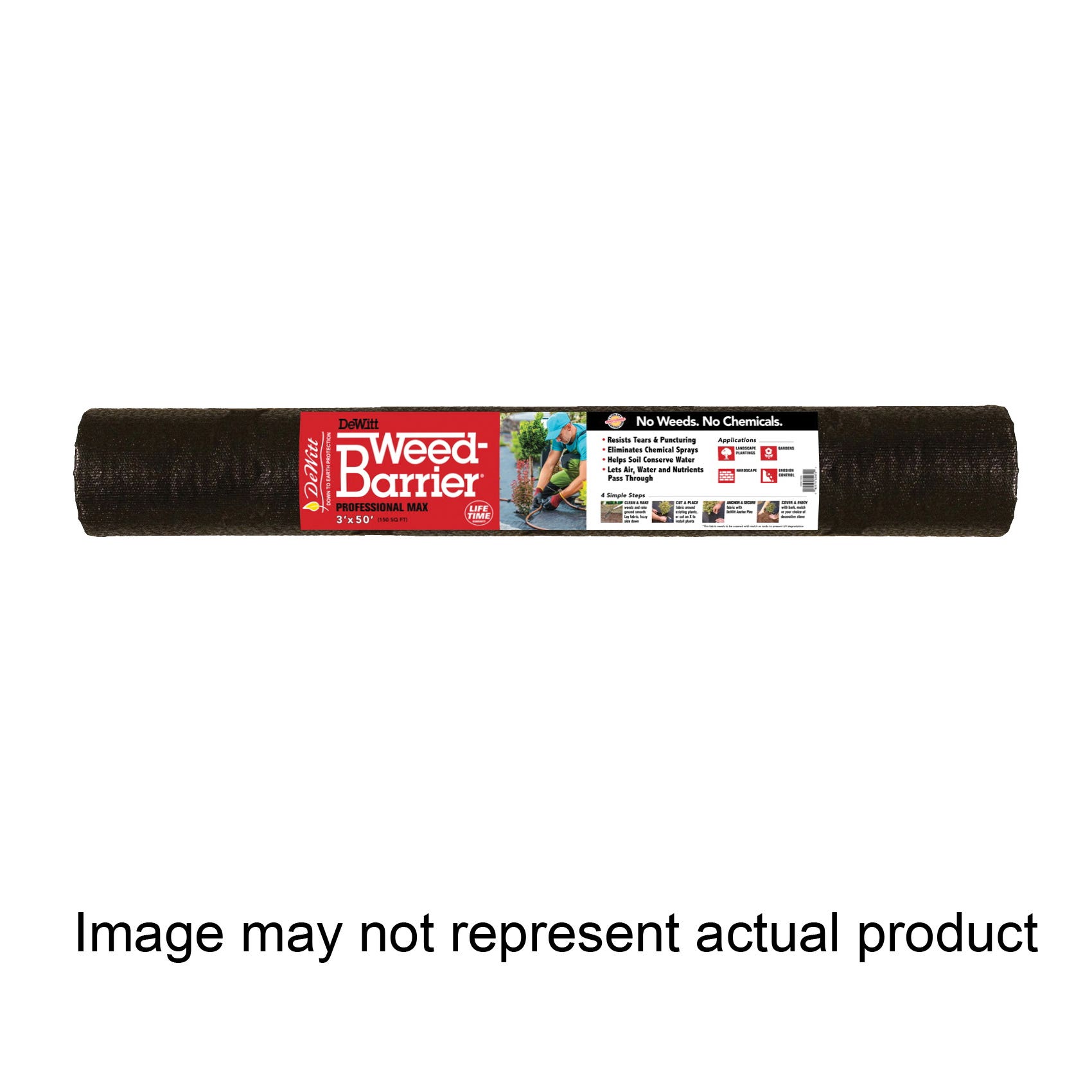 DeWitt Professional Max Series Weed Barrier, 250 ft L, 12 ft W, Polypropylene, Black/Green